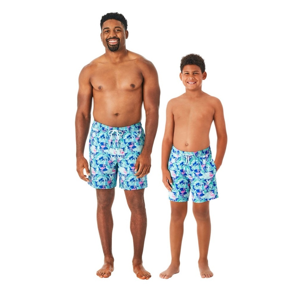 Vibrant Flamingo Print Men's Swim Trunks - Picture 3 of 7